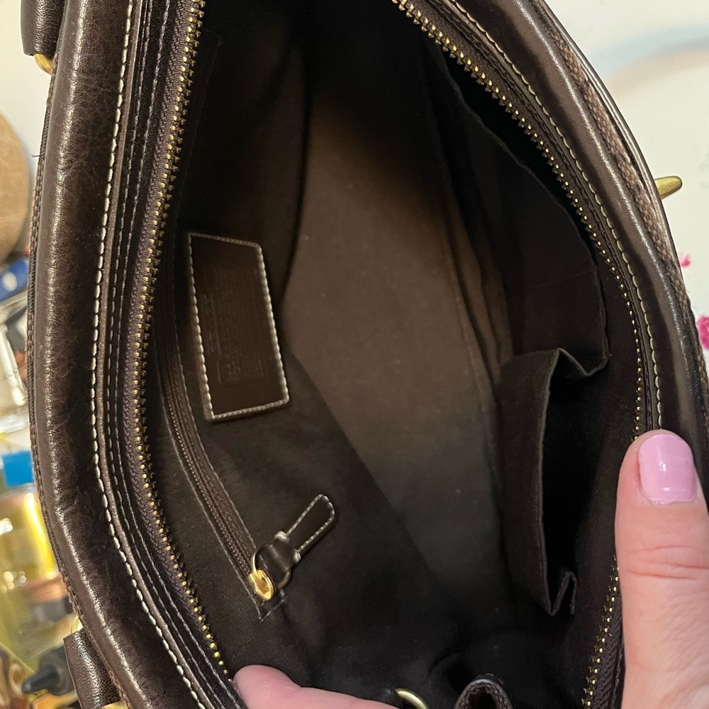 COACH 11063 Hamptons Signature Brown Leather & Logo Jacquard Satchel. - Picture 4 of 8